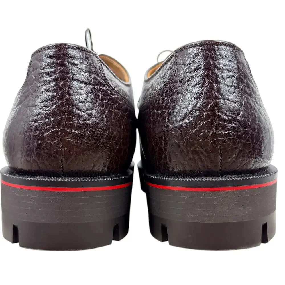 Christian Louboutin Davisol Grained Leather Lug Sole Derby Shoes Brown Size 44
